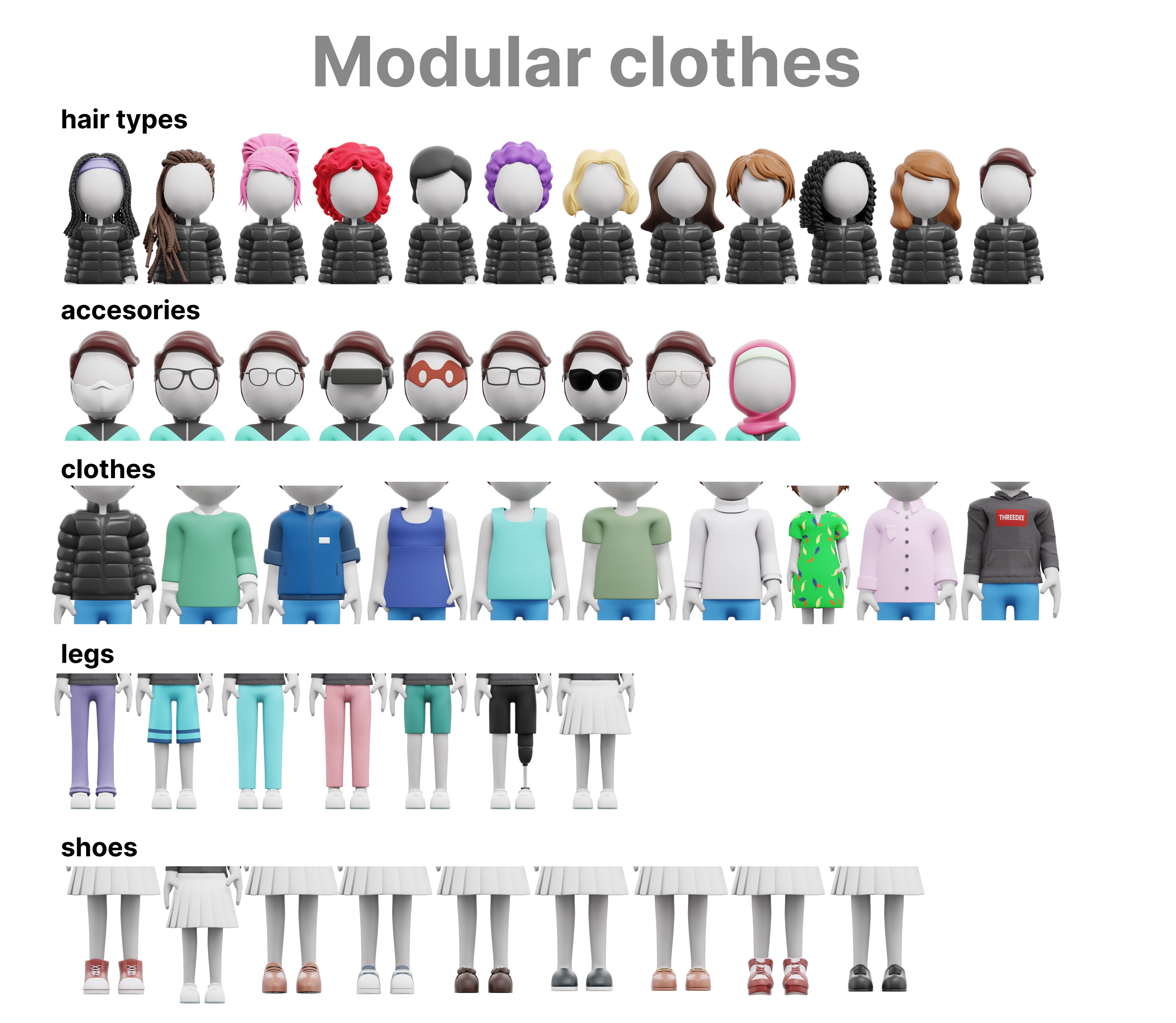 3D stick figures rigged Low-poly 3D model_3