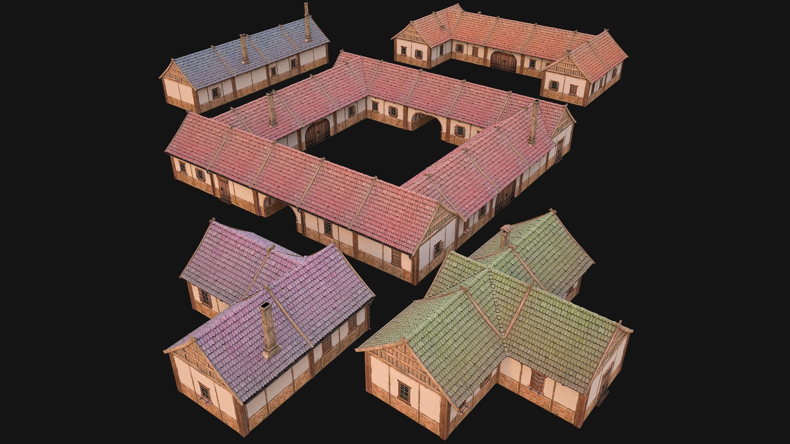 Medieval Buildings Set Low-poly 3D model_3