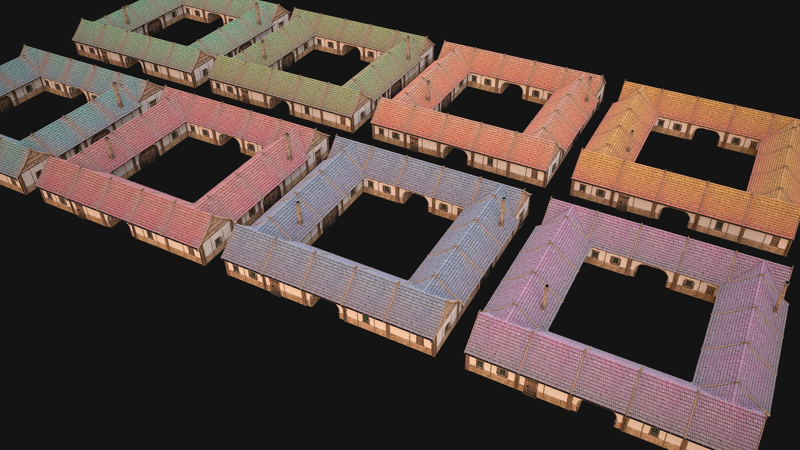 Medieval Buildings Set Low-poly 3D model_5