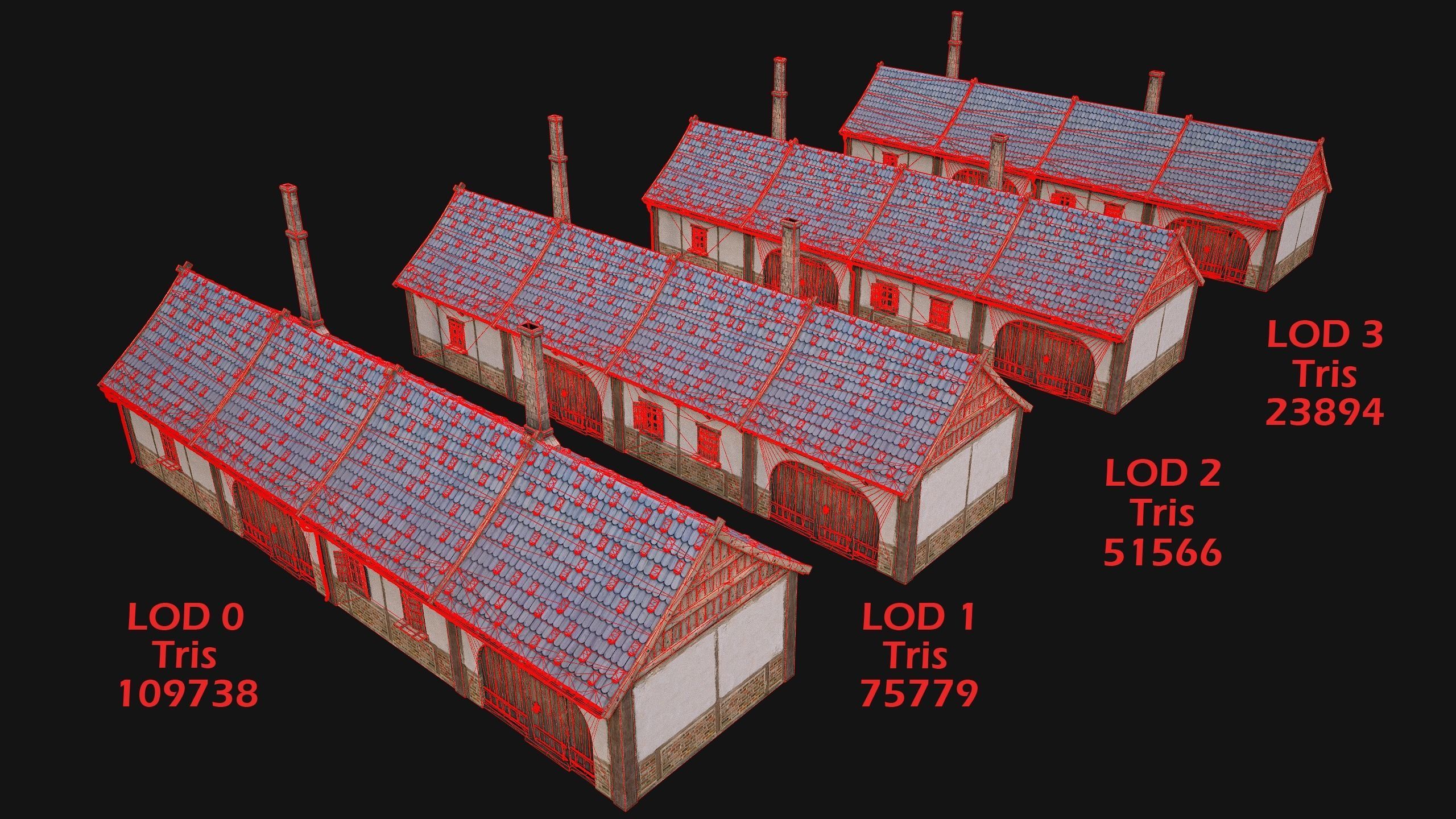 Medieval Buildings Set Low-poly 3D model_10