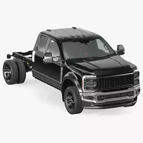 Long Cab Pickup Chassis Cab Black Rigged 3D model