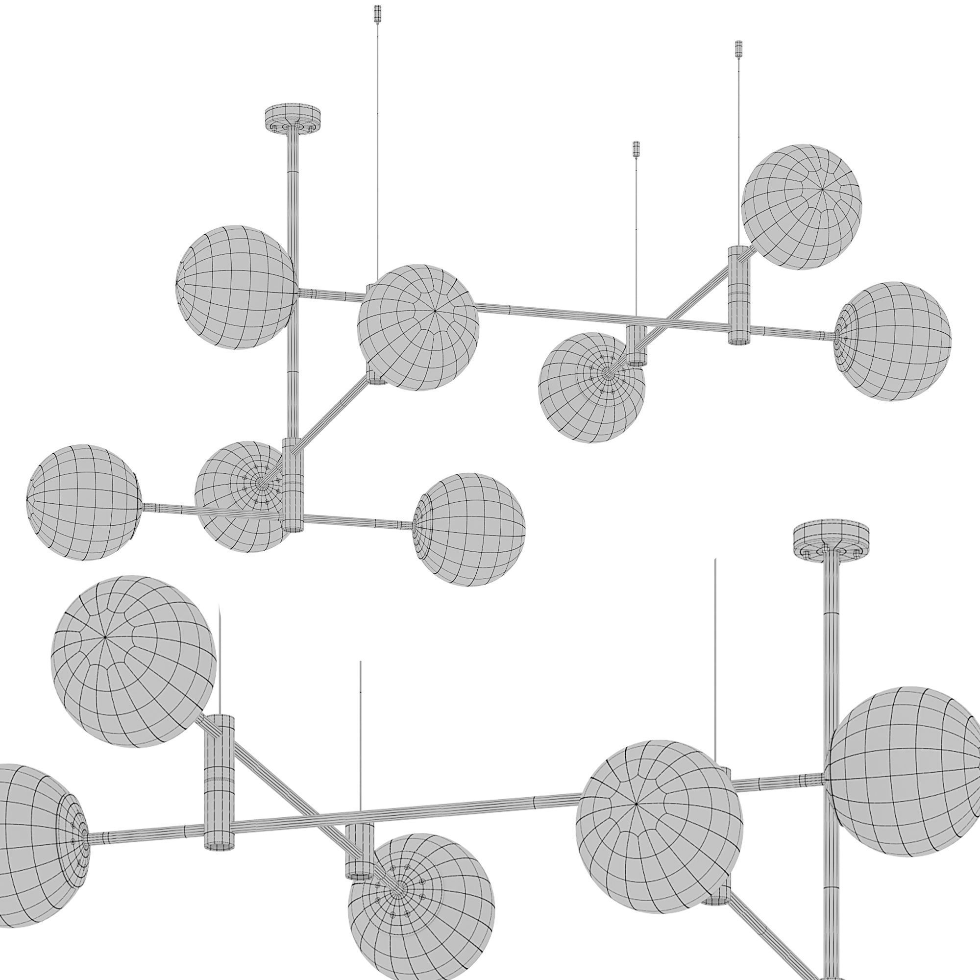 Chandelier With Glass Shades On GAP Rods  3D model_2