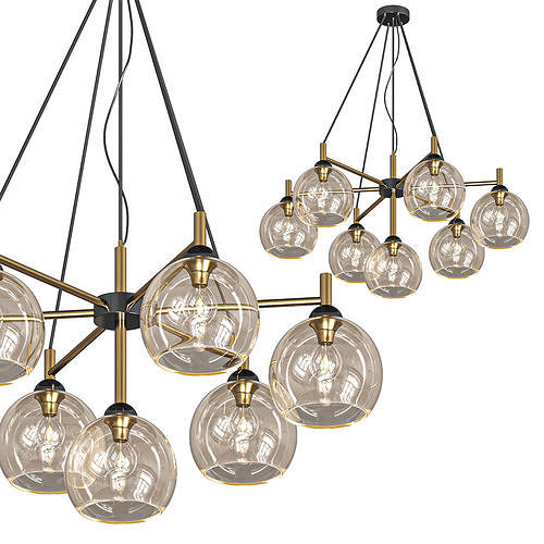 Pendant chandelier with glass shades ETNA 3D model