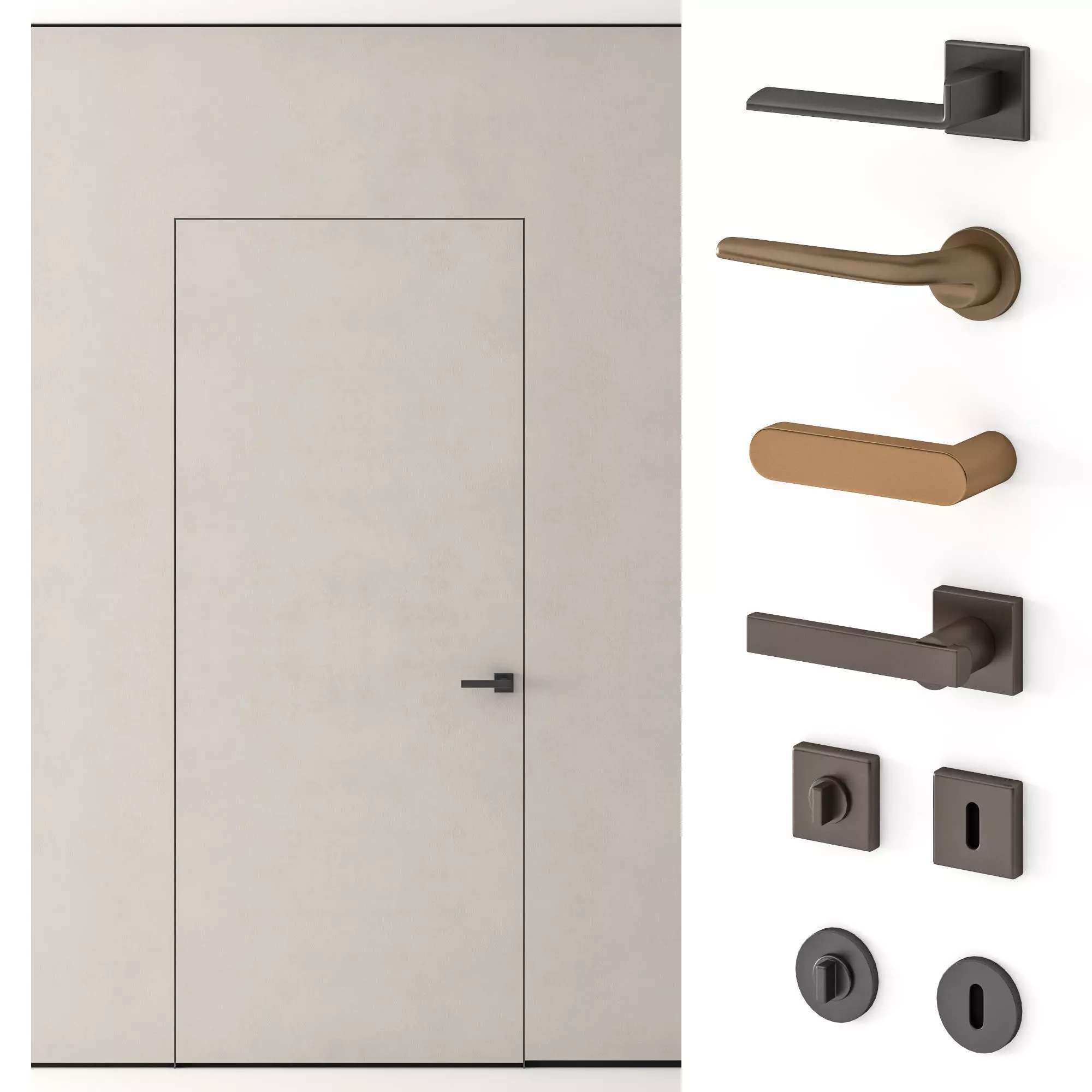 Minimalistic door and handles 3D model_0