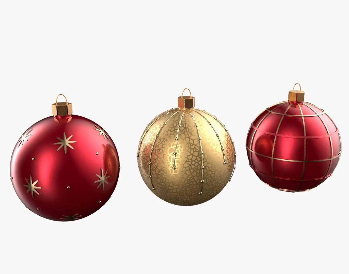 Christmas Tree Ornament Set4 - Red Yellow 3D model
