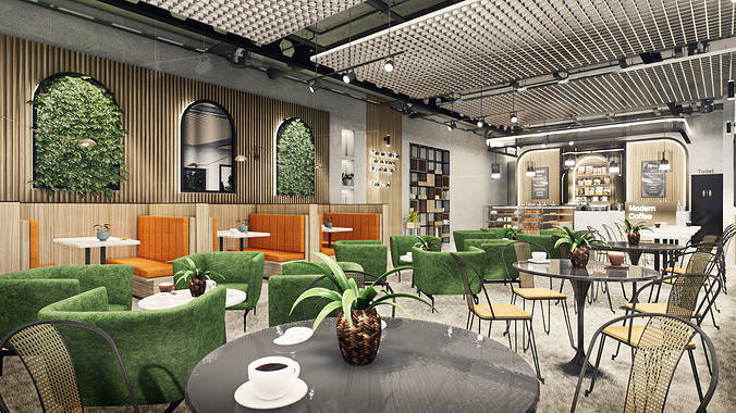 Coffee Shop Interior Collection - 2D drawing A1 size 3D Model Pack 6