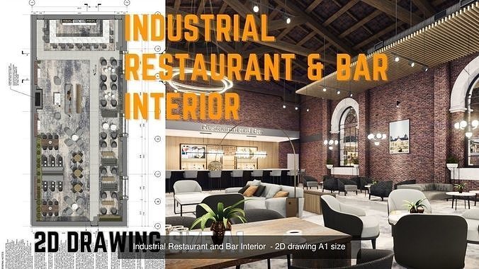 Coffee Shop Interior Collection - 2D drawing A1 size 3D Model Pack 2