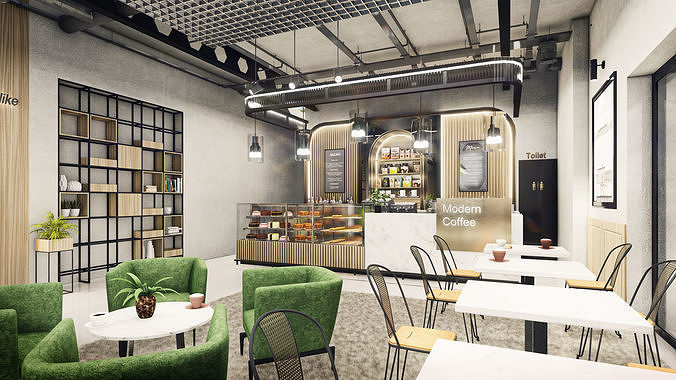 Coffee Shop Interior Collection - 2D drawing A1 size 3D Model Pack 5