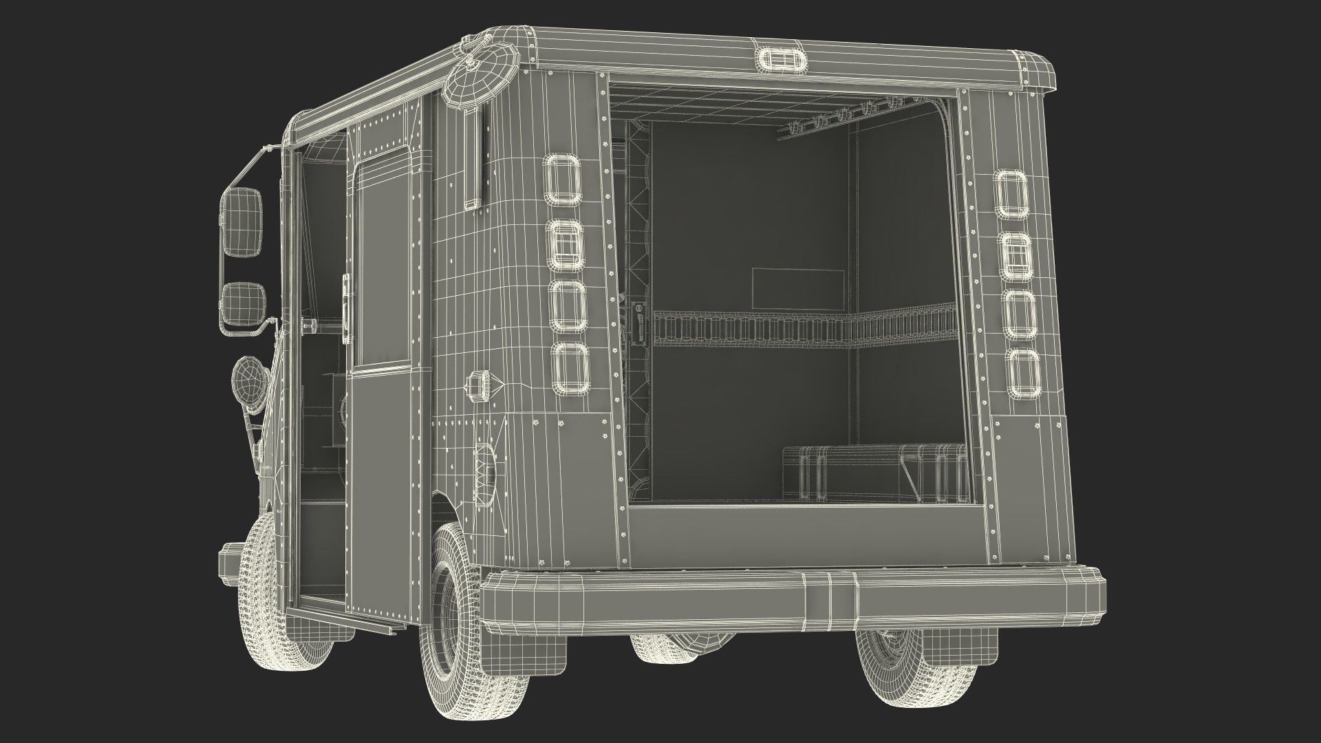 Grumman LLV USA Post Car Rigged for Cinema 4D 3D model_32