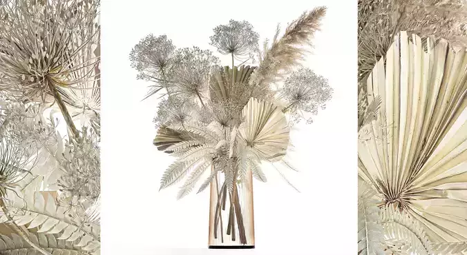 Bouquet Of Dried Flowers Vase Pampas Fern Hogweed 301