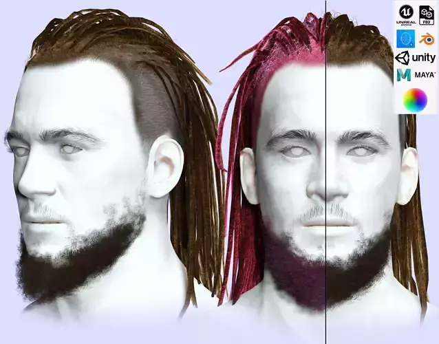 Realistic Dread Man Hair Low-poly 3D model