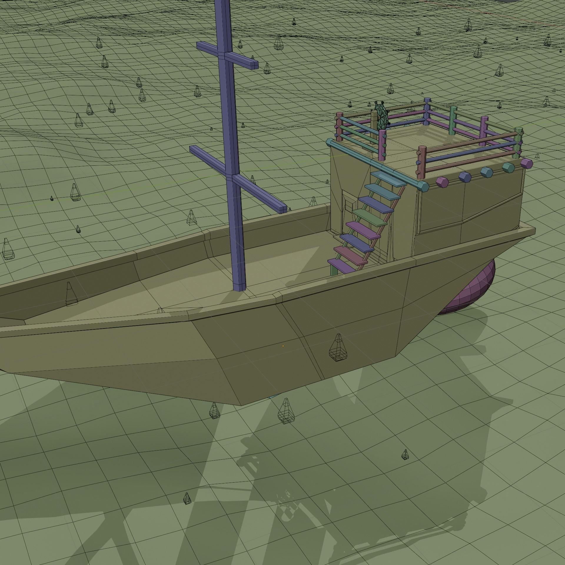Boat Rain Animation Low-poly 3D model_1