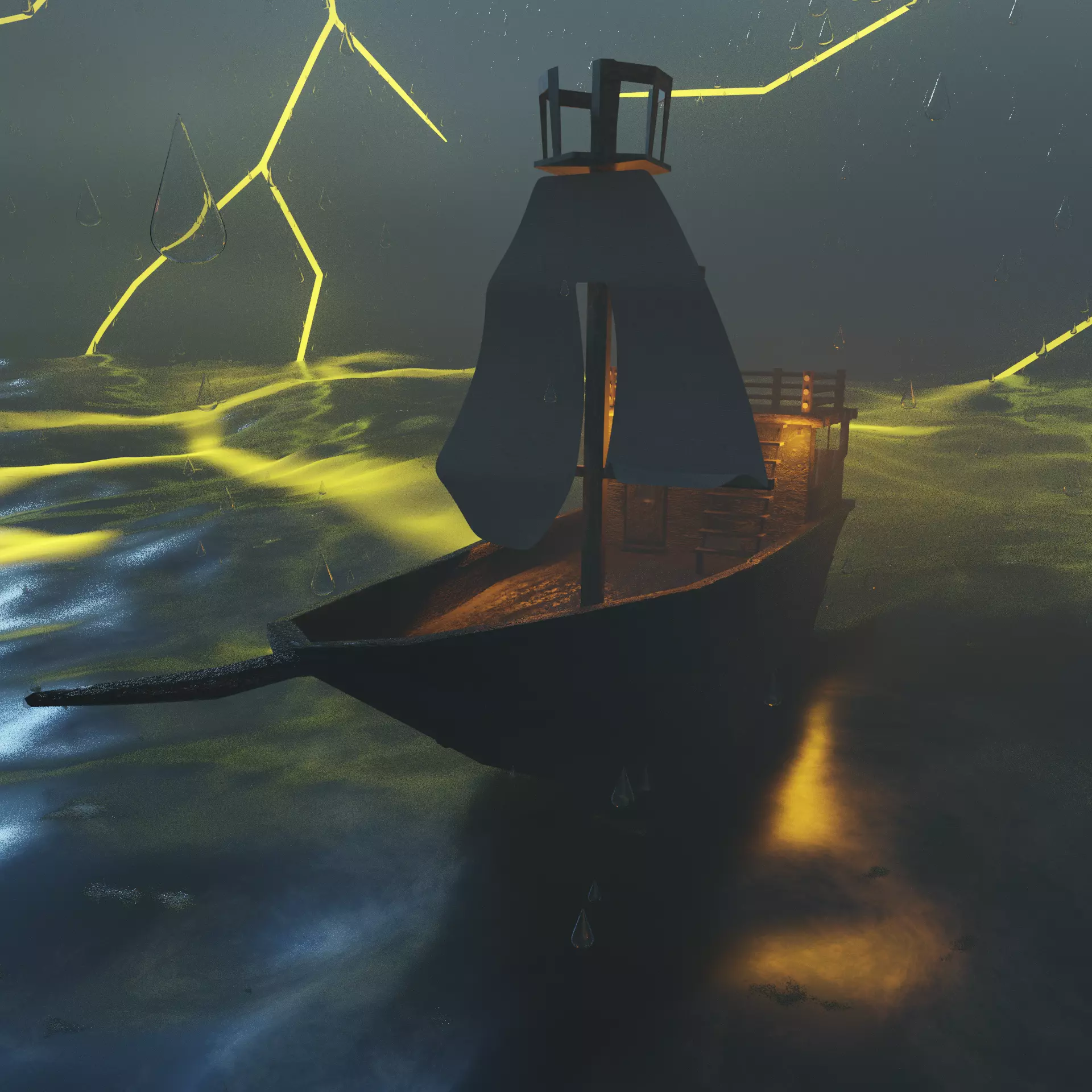 Boat Rain Animation Low-poly 3D model_0