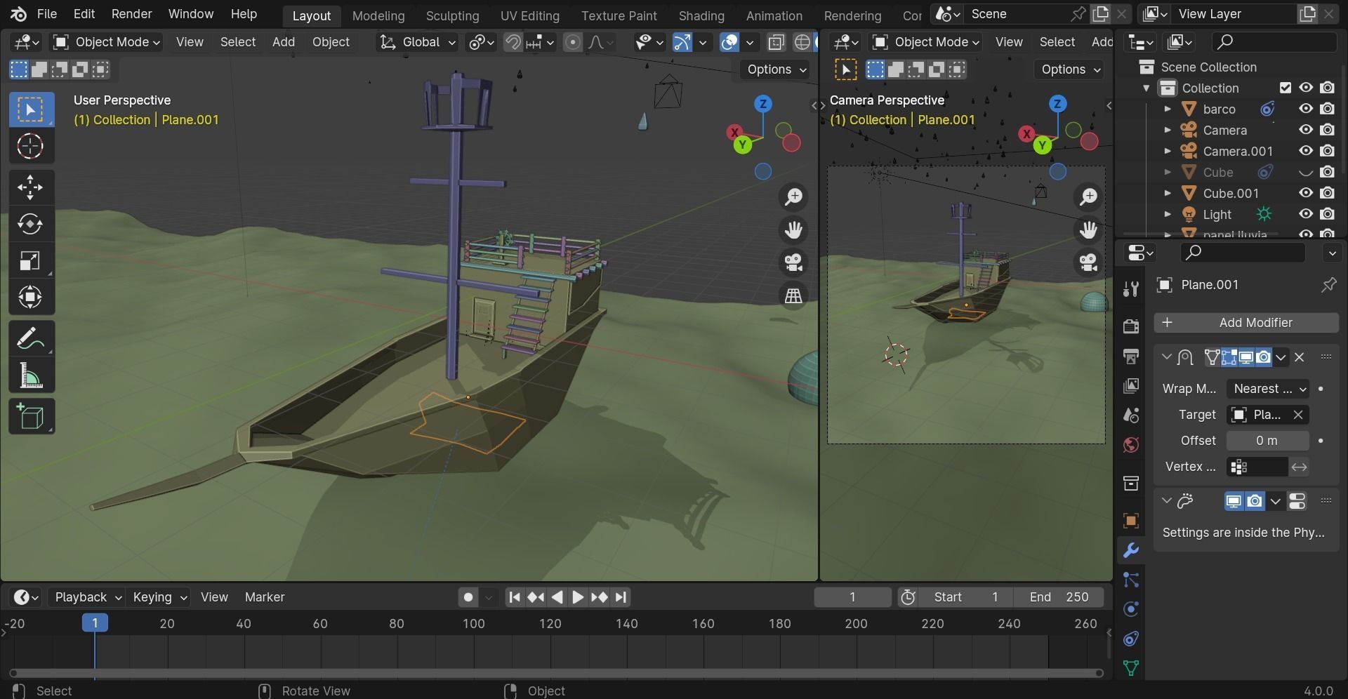 Boat Rain Animation Low-poly 3D model_3