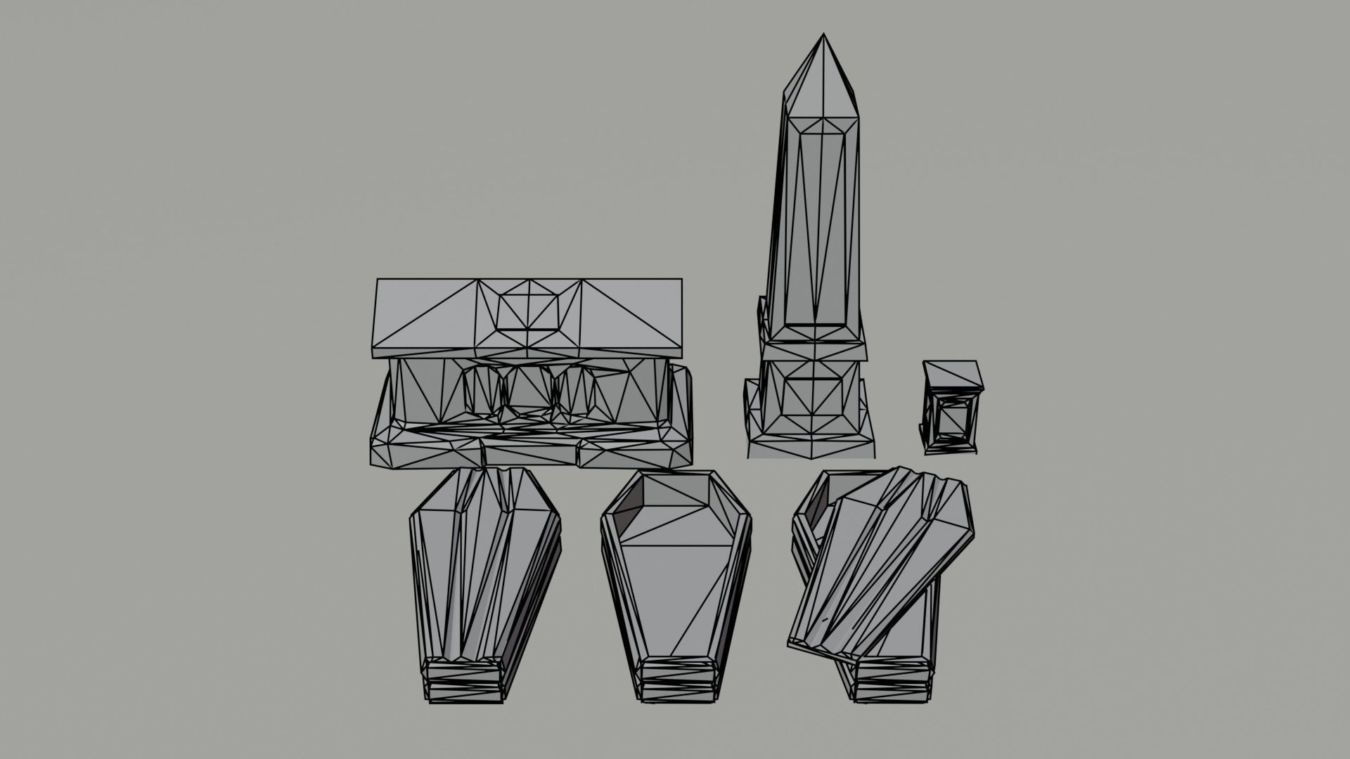 Cartoon stone cemetery Polygonal Style Low-poly 3D model_8