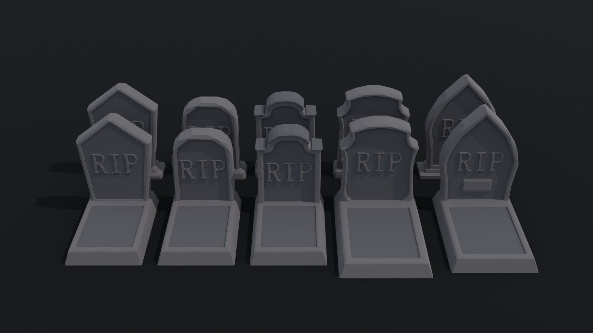 Cartoon stone cemetery Polygonal Style Low-poly 3D model_2