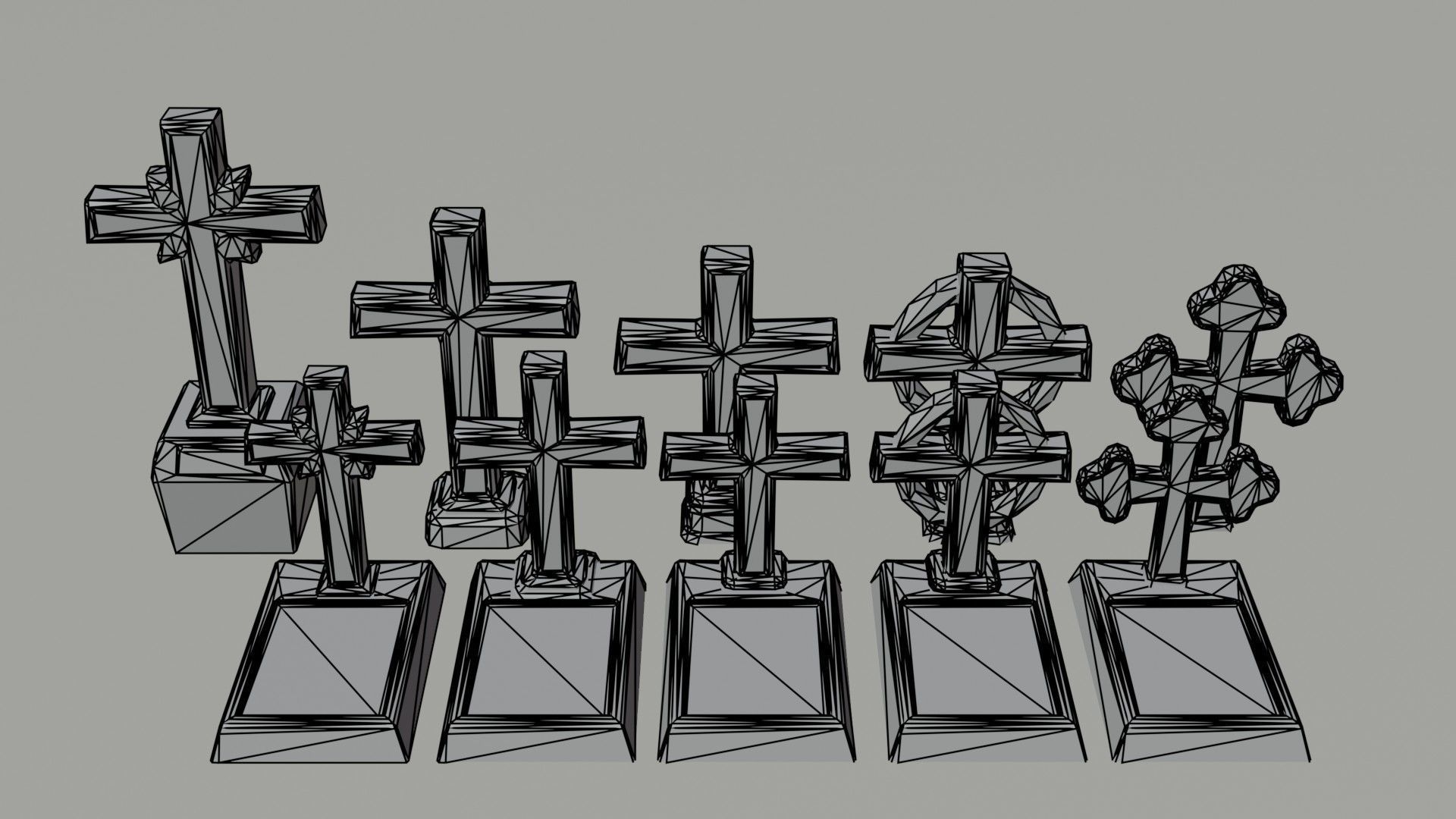 Cartoon stone cemetery Polygonal Style Low-poly 3D model_7