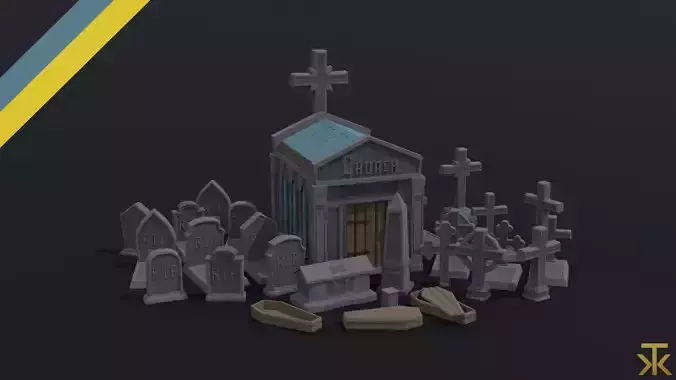 Cartoon stone cemetery Polygonal Style