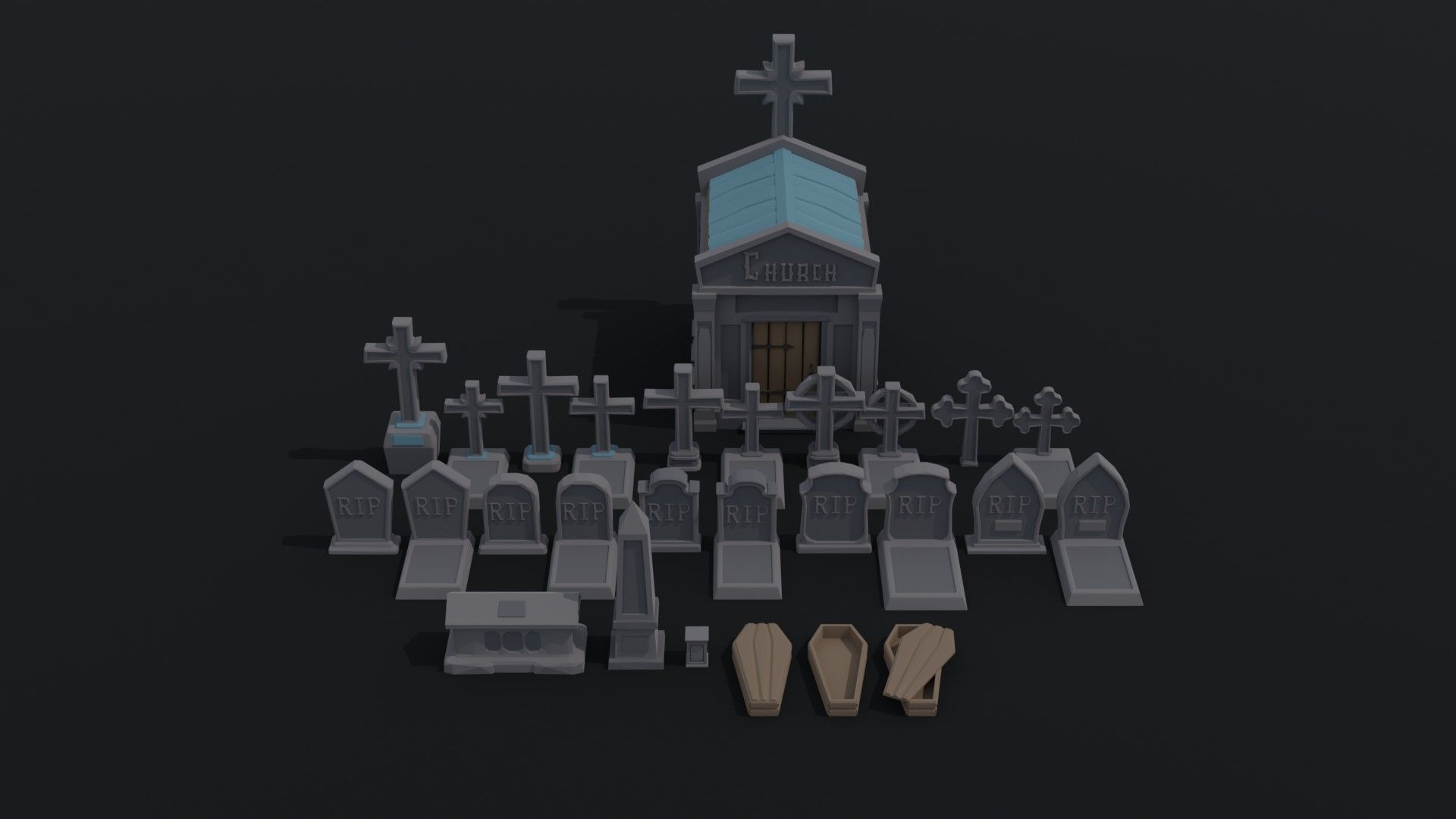 Cartoon stone cemetery Polygonal Style Low-poly 3D model_1
