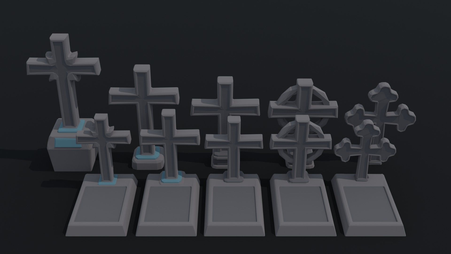 Cartoon stone cemetery Polygonal Style Low-poly 3D model_3