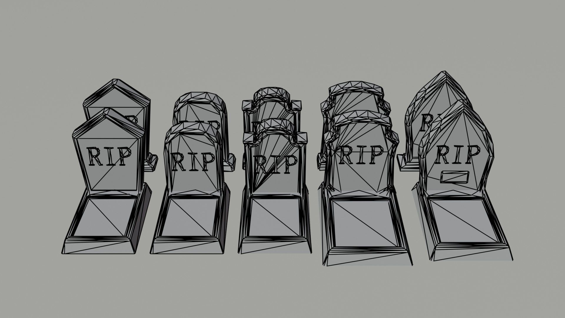 Cartoon stone cemetery Polygonal Style Low-poly 3D model_6