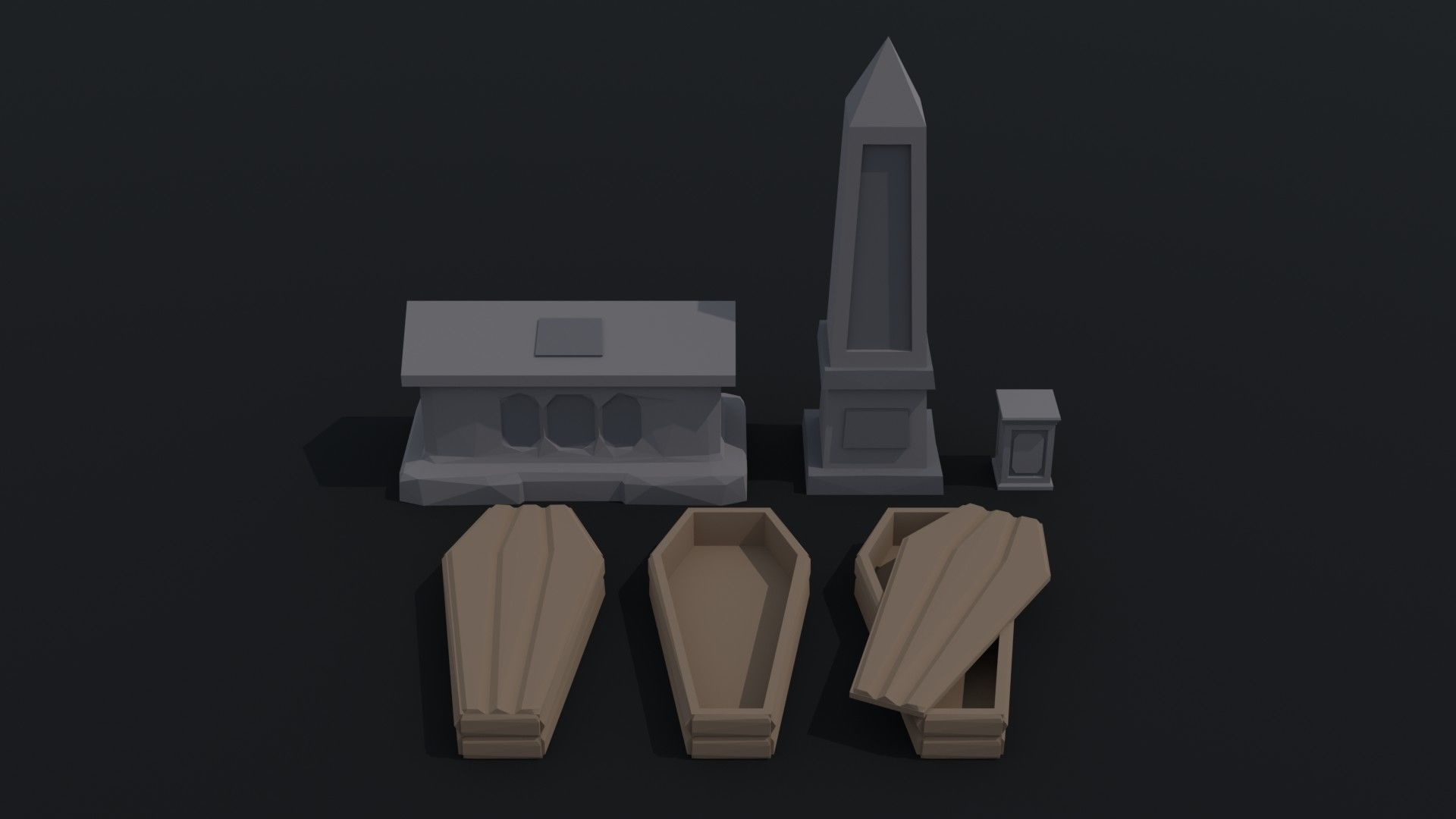 Cartoon stone cemetery Polygonal Style Low-poly 3D model_4