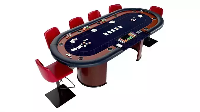 Poker Table Rectangular Curved Corners Full Set with Chairs 3D model
