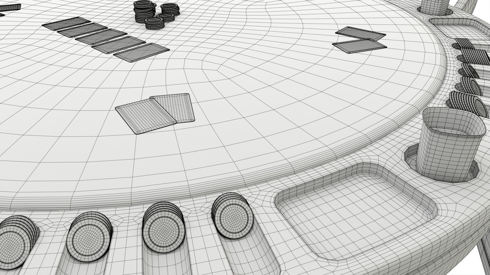 Poker Table Round with Chairs Full Set 3D model_7