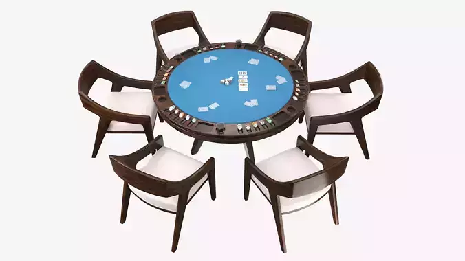 Poker Table Round with Chairs Full Set 3D model
