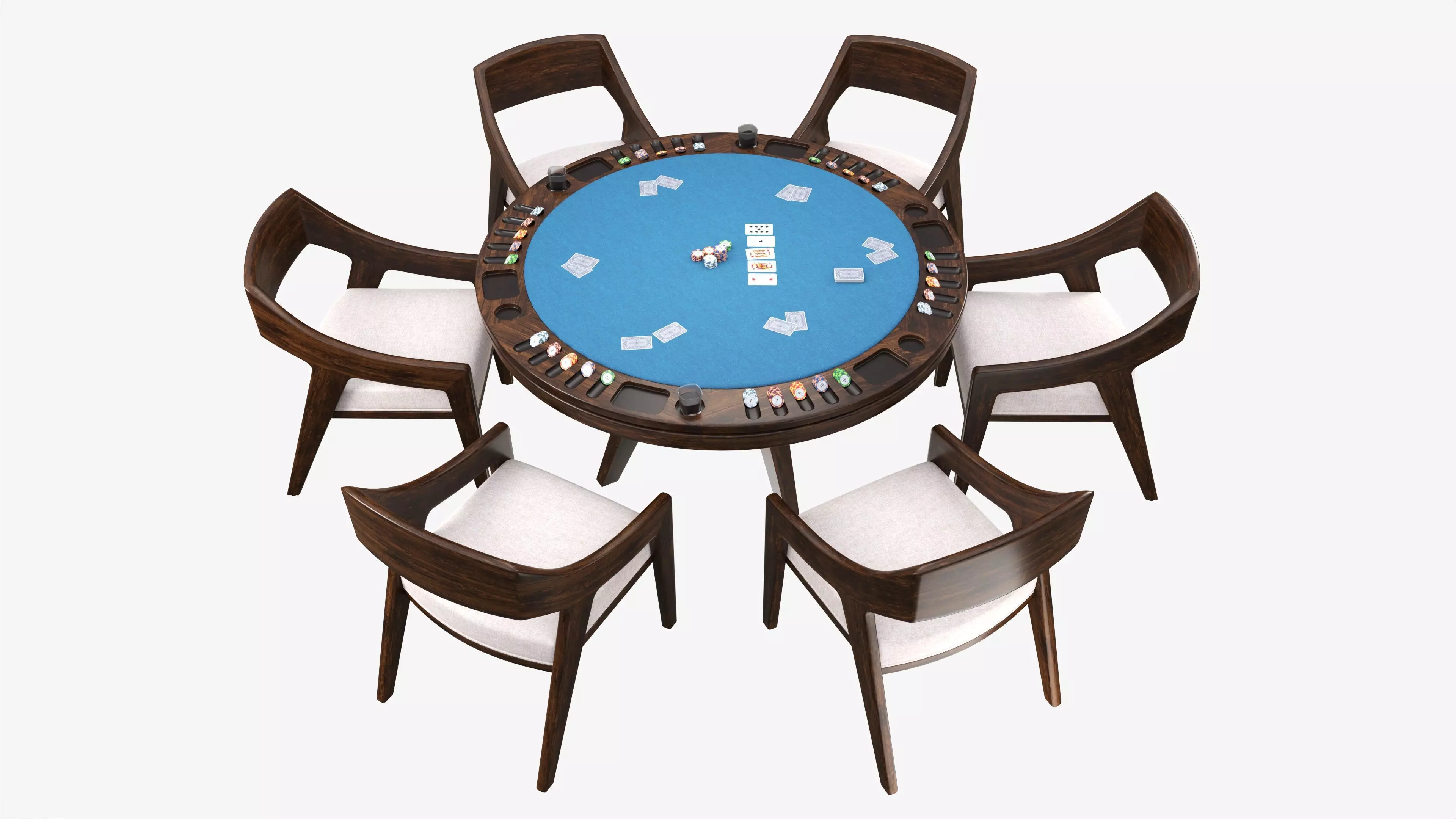 Poker Table Round with Chairs Full Set 3D model_0