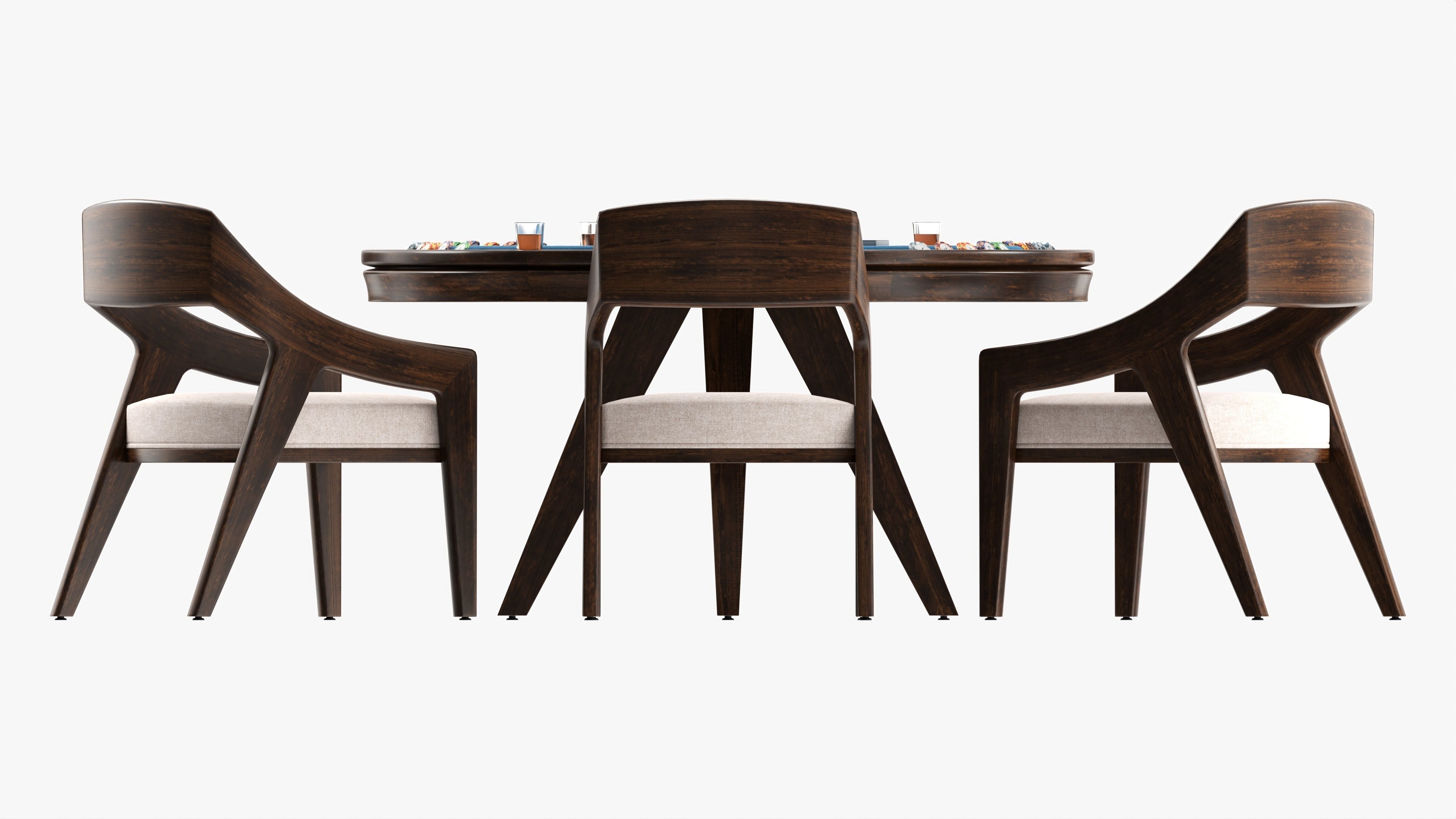 Poker Table Round with Chairs Full Set 3D model_3