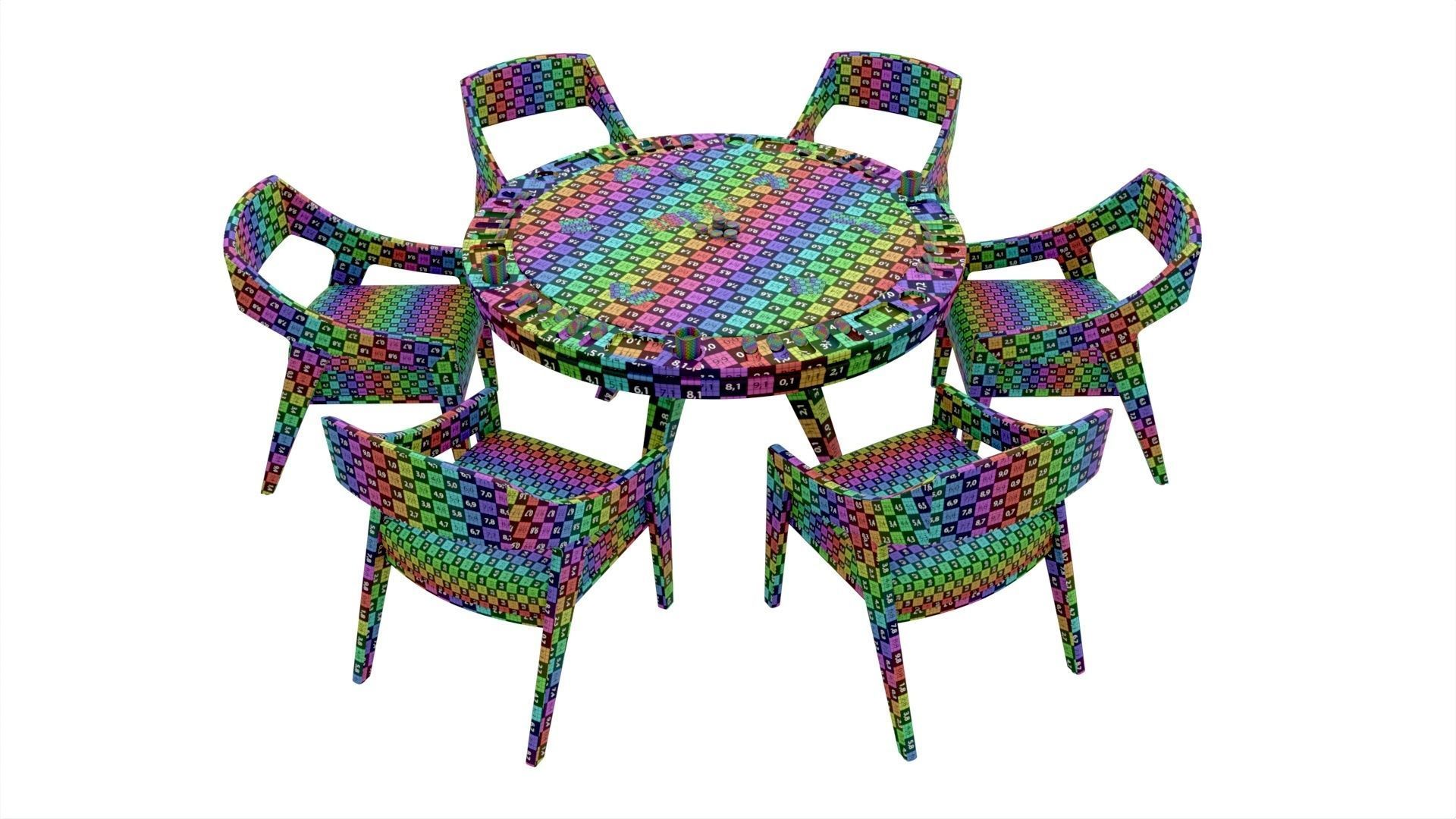 Poker Table Round with Chairs Full Set 3D model_8