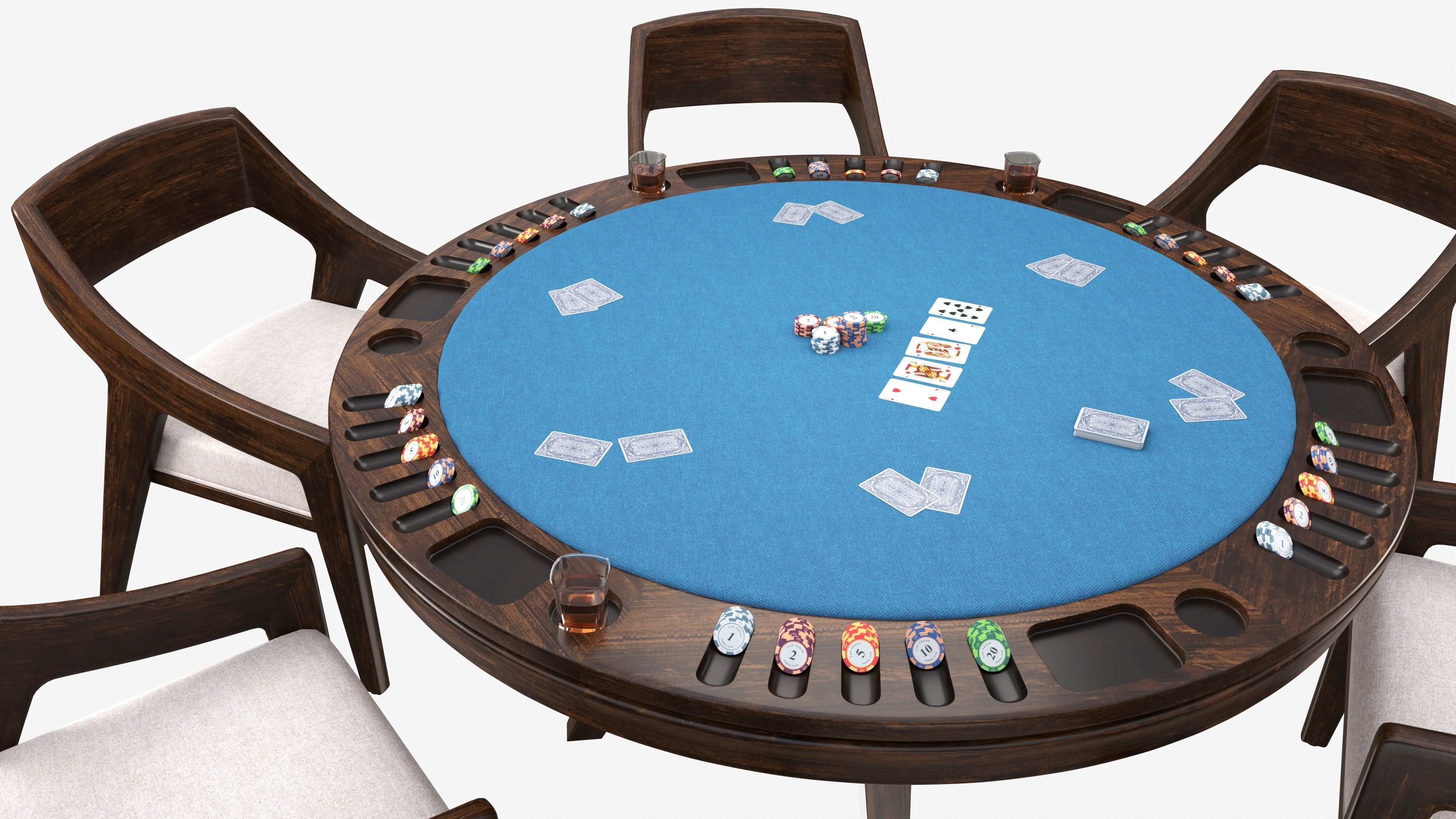 Poker Table Round with Chairs Full Set 3D model_1
