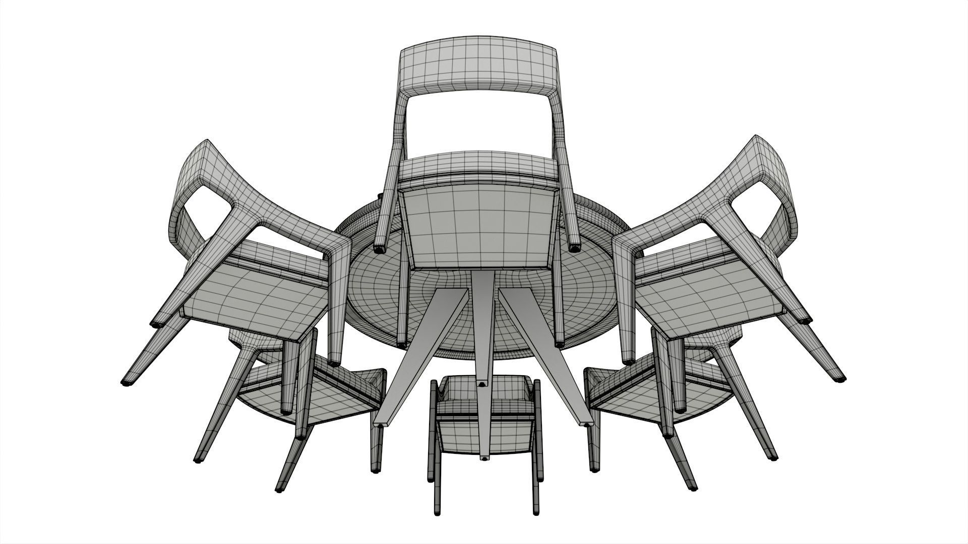Poker Table Round with Chairs Full Set 3D model_6