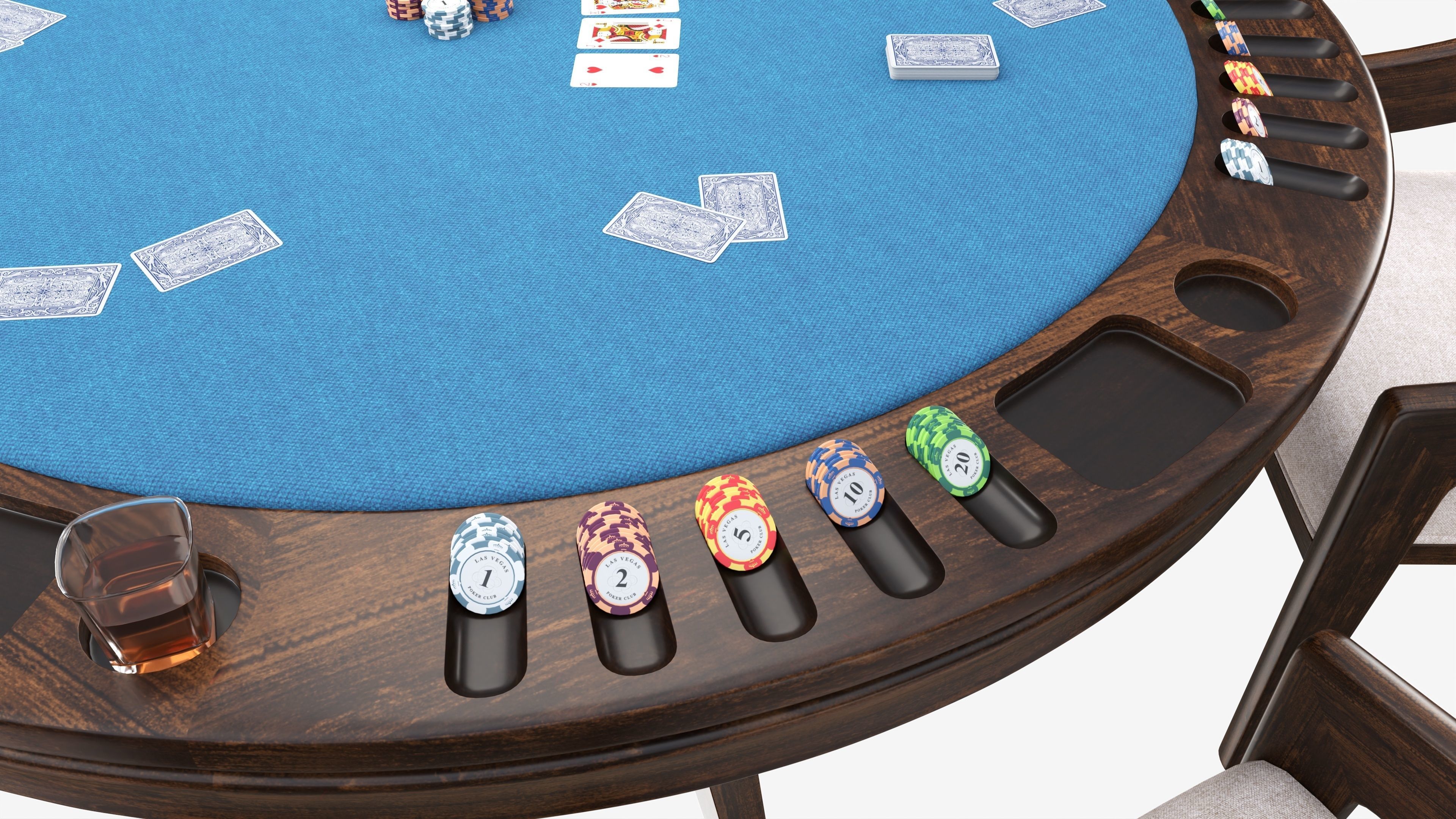 Poker Table Round with Chairs Full Set 3D model_2