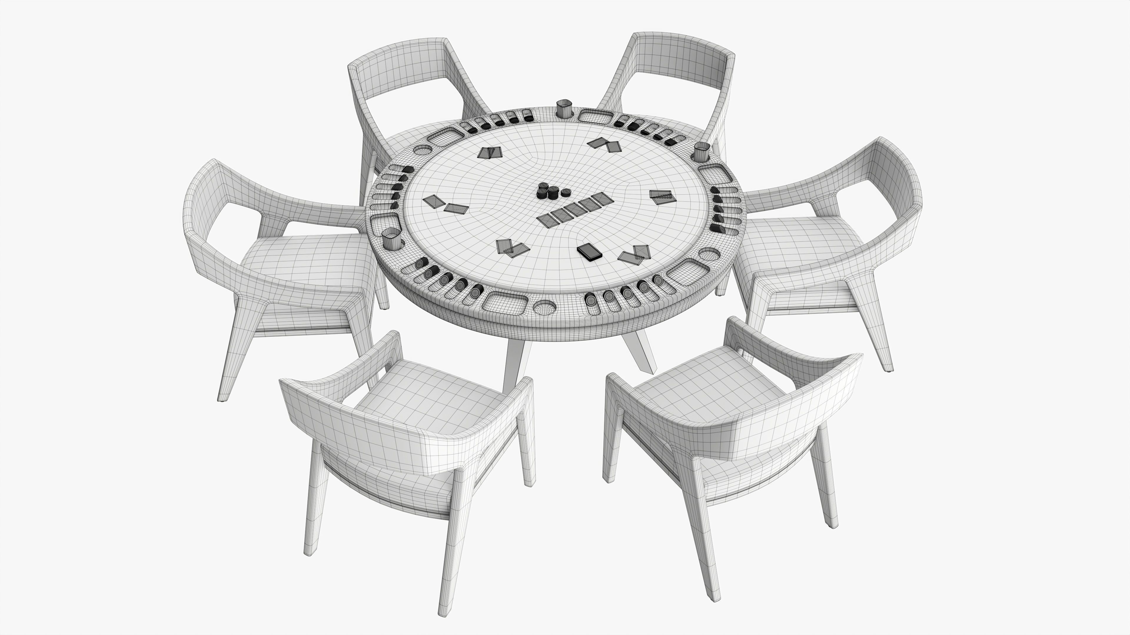 Poker Table Round with Chairs Full Set 3D model_5