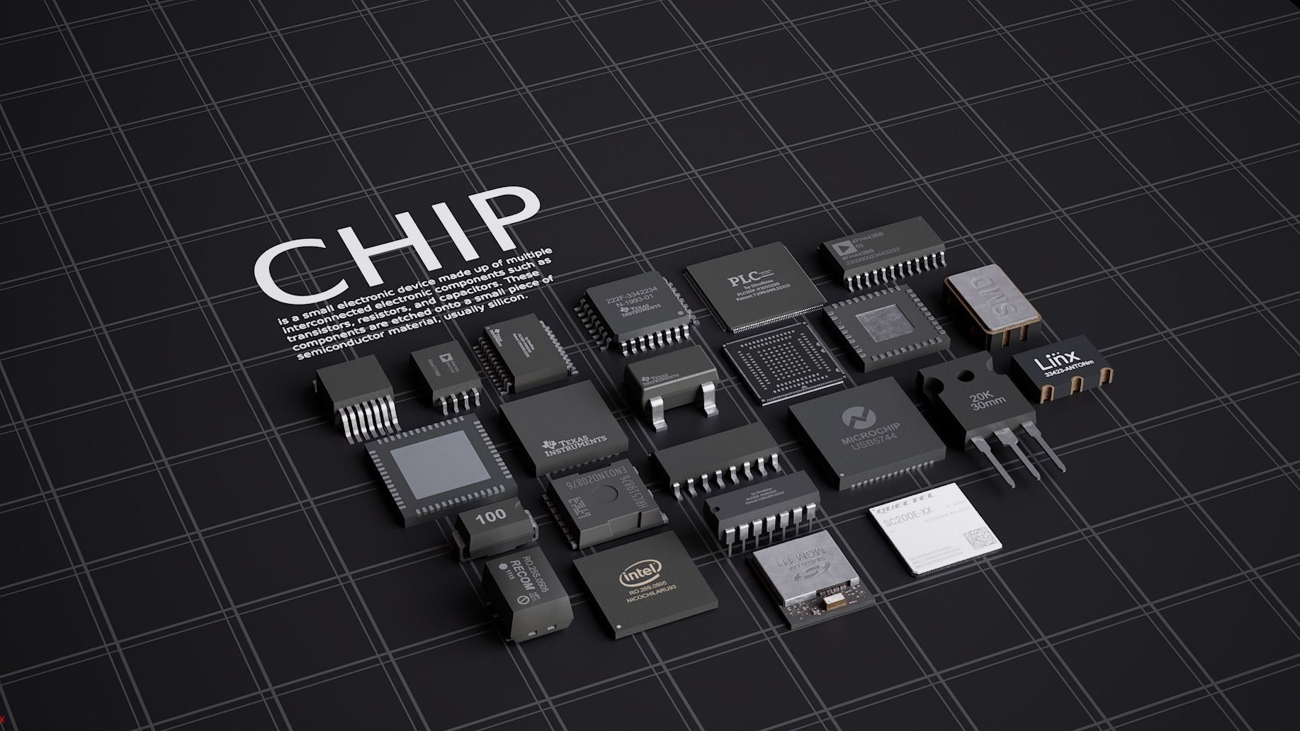 Electronic Components  Low-poly 3D model_2