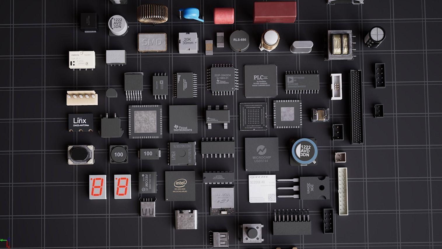 Electronic Components  Low-poly 3D model_6