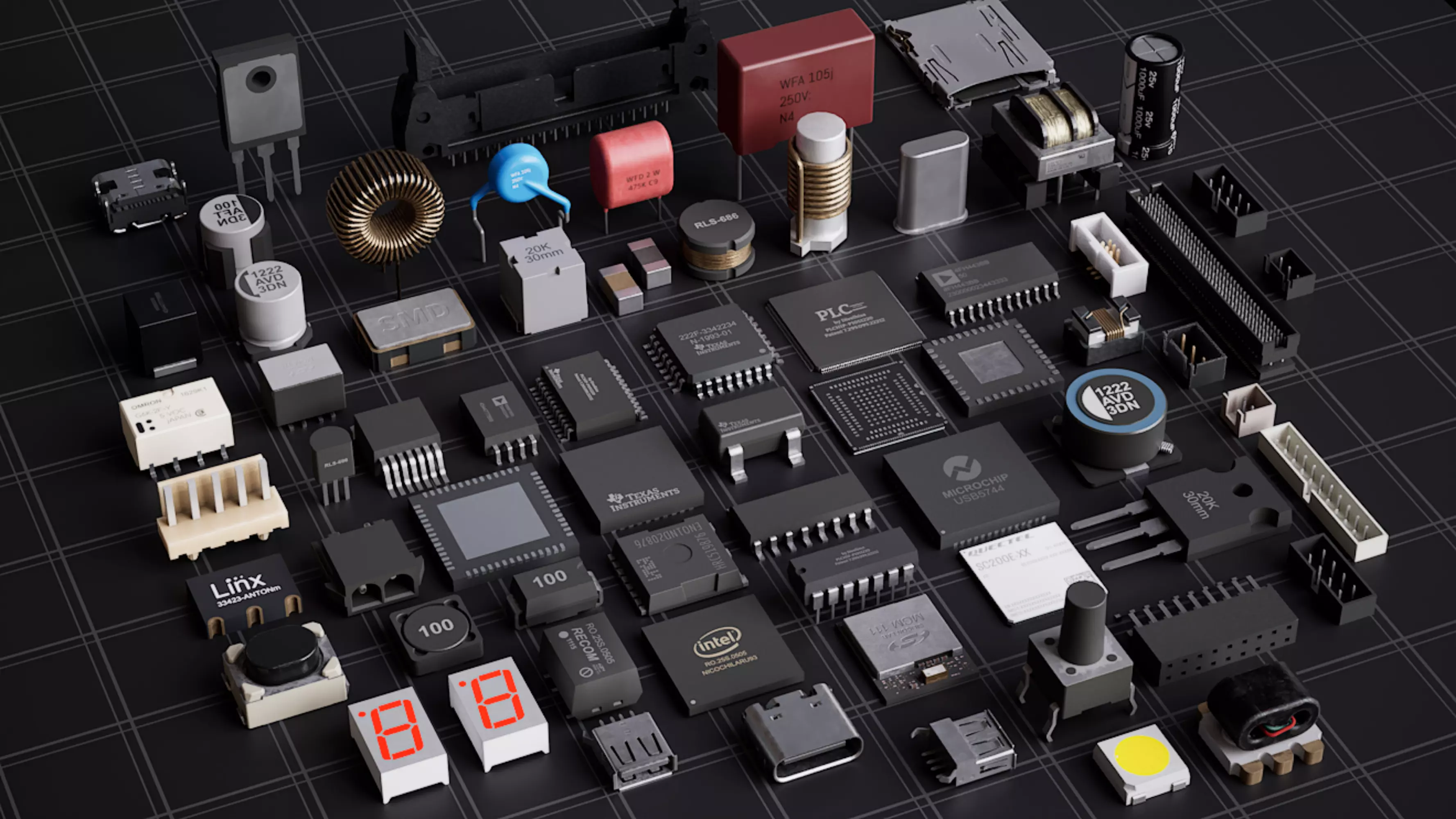 Electronic Components  Low-poly 3D model_0