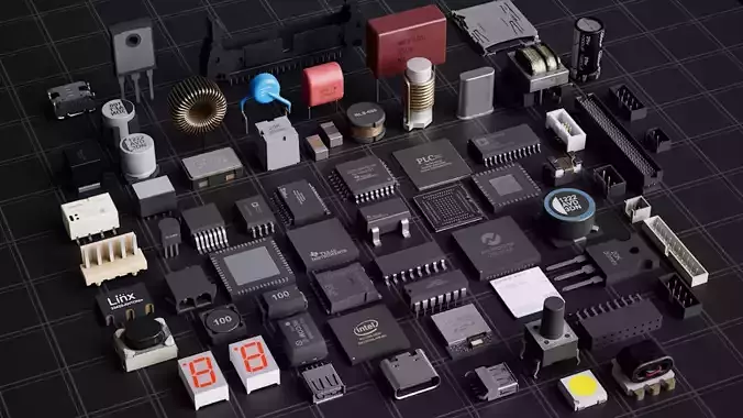 Electronic Components  Low-poly 3D model