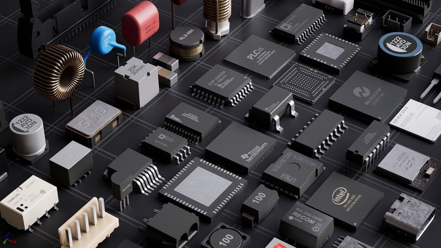 Electronic Components  Low-poly 3D model_1