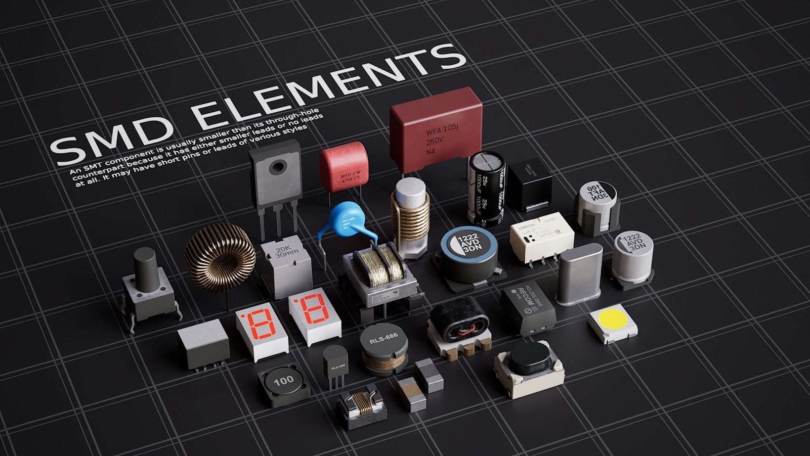 Electronic Components  Low-poly 3D model_3