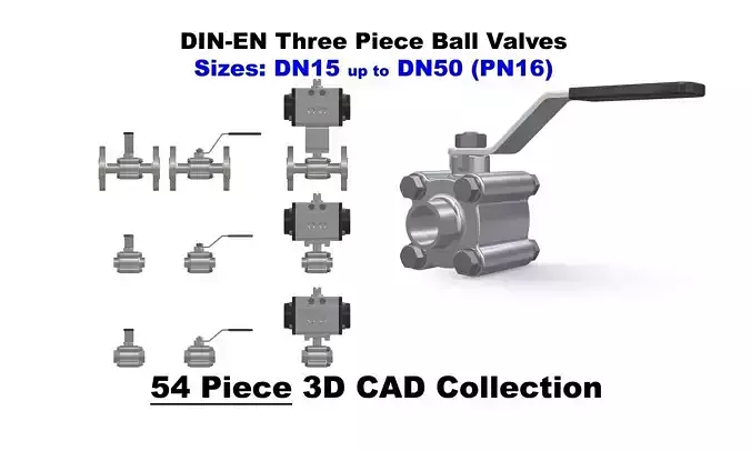 DIN EN - Three Piece Ball Valves CAD Files