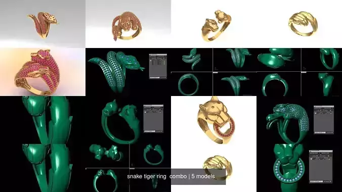 snake tiger ring  combo 3D Model Collection