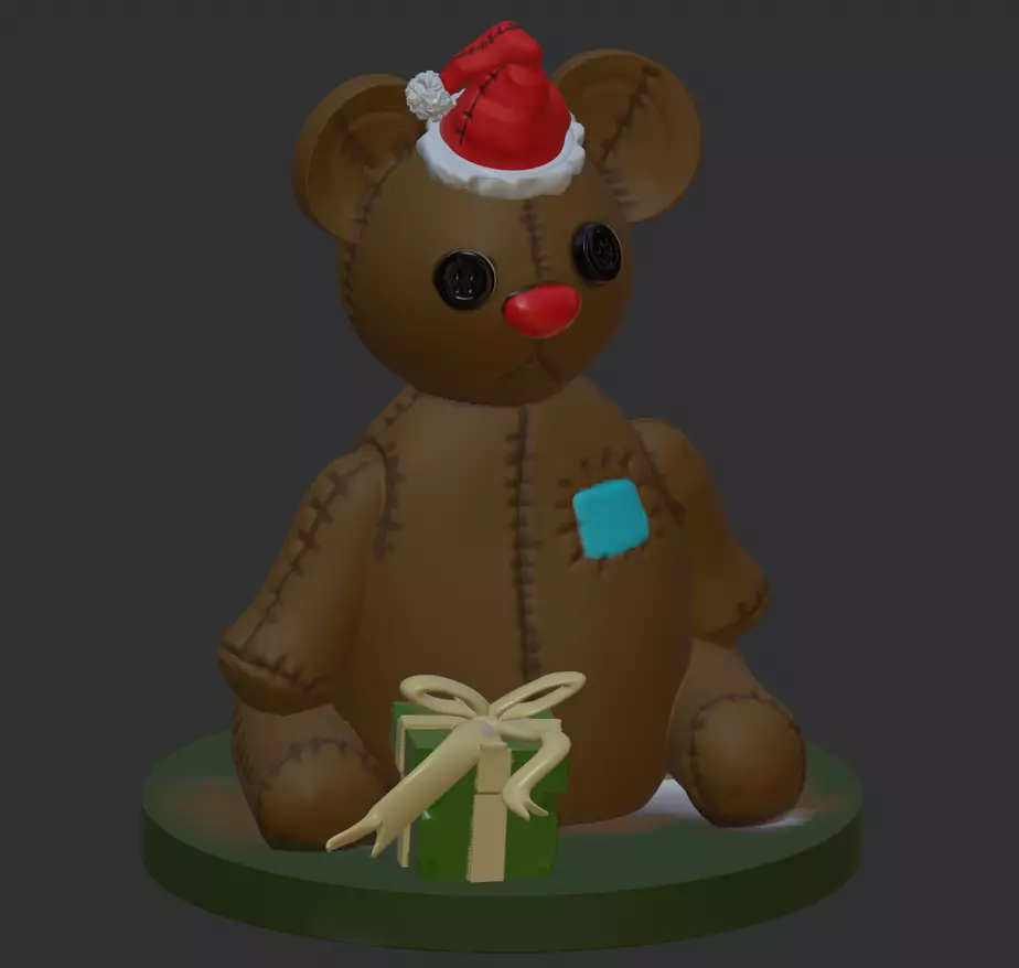 CHRISTMAS TEDDY WITH SANTA HAT AND PRESENT BOX Free 3D print model_0