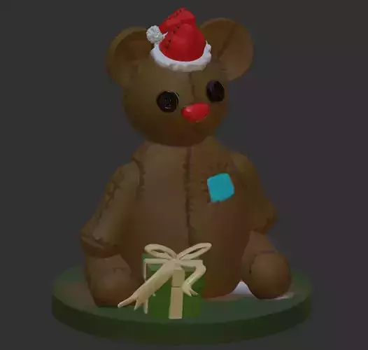 CHRISTMAS TEDDY WITH SANTA HAT AND PRESENT BOX Free 3D print model
