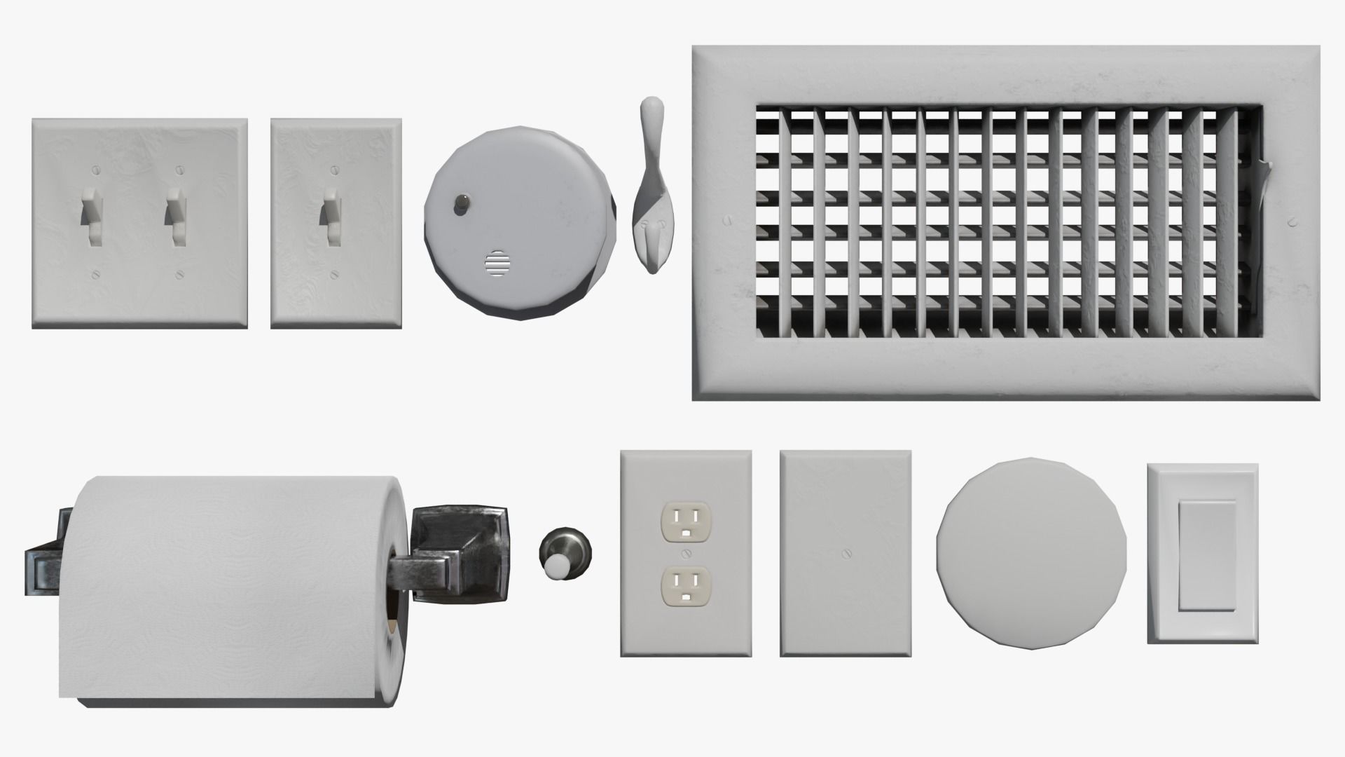 WALL PROPS 1 Light Switch Vent Toilet Paper Smoke Alarm Outlet Low-poly 3D model_3