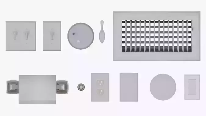 WALL PROPS 1 Light Switch Vent Toilet Paper Smoke Alarm Outlet Low-poly 3D model