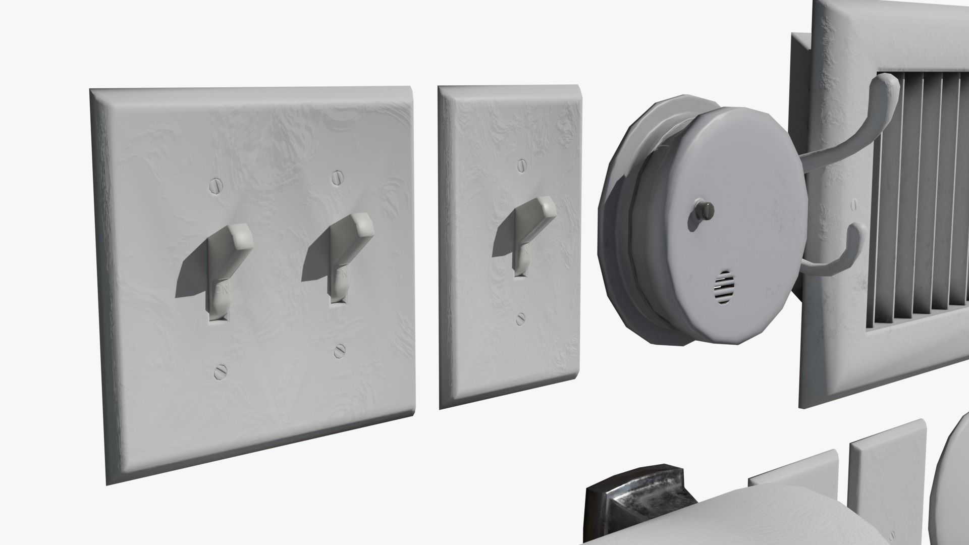 WALL PROPS 1 Light Switch Vent Toilet Paper Smoke Alarm Outlet Low-poly 3D model_5