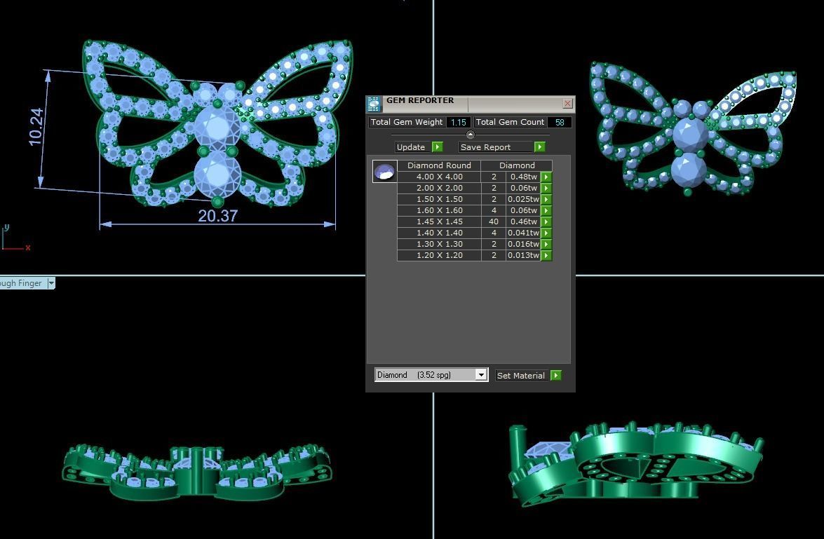 Diamond Butterfly Pendant 3D print model_1